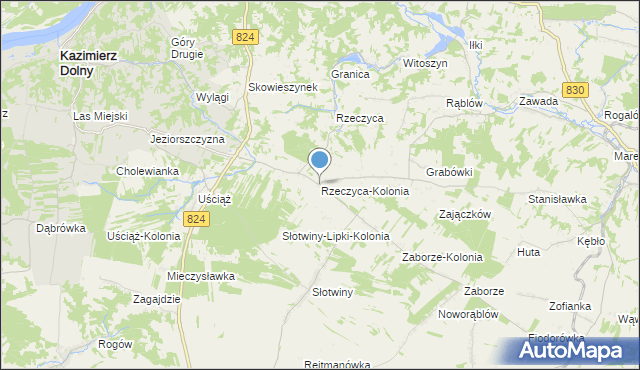 mapa Rzeczyca-Kolonia, Rzeczyca-Kolonia gmina Kazimierz Dolny na mapie Targeo